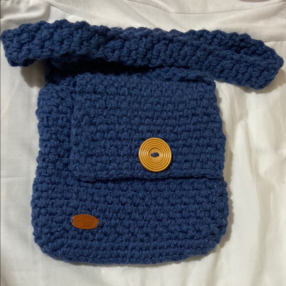 Handmade Blue Crochet Bag with Button